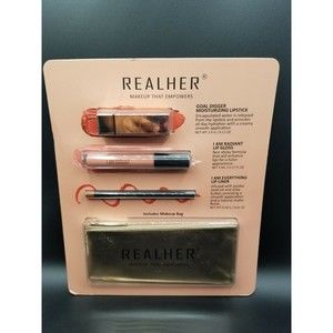 Realher Makeup That Empowers Lip 4pcs Set Lipstick, Lip Gloss, Lip Liner & Bag